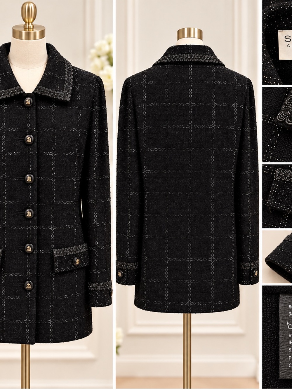 St. John Black Textured Knit Blazer Jacket